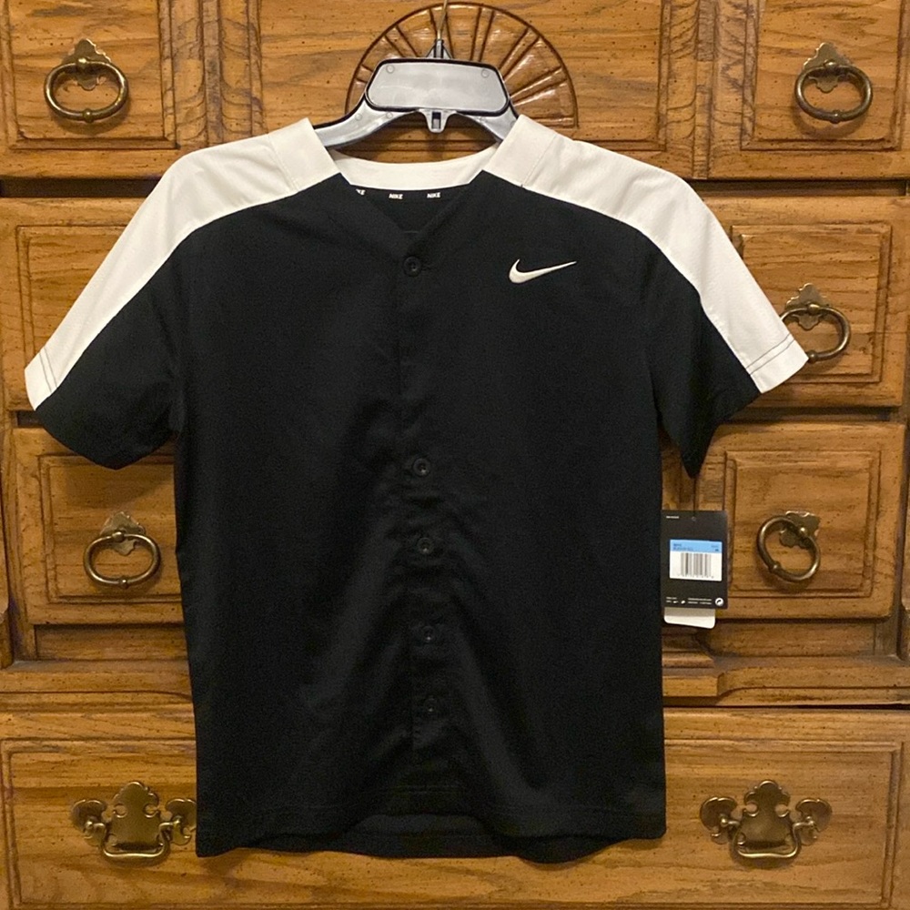 Youth Nike Team Full-Button Baseball Style Jersey Black Size Medium